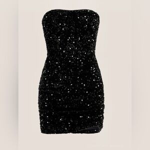 SHEIN Black Strapless Sequin Mini Dress